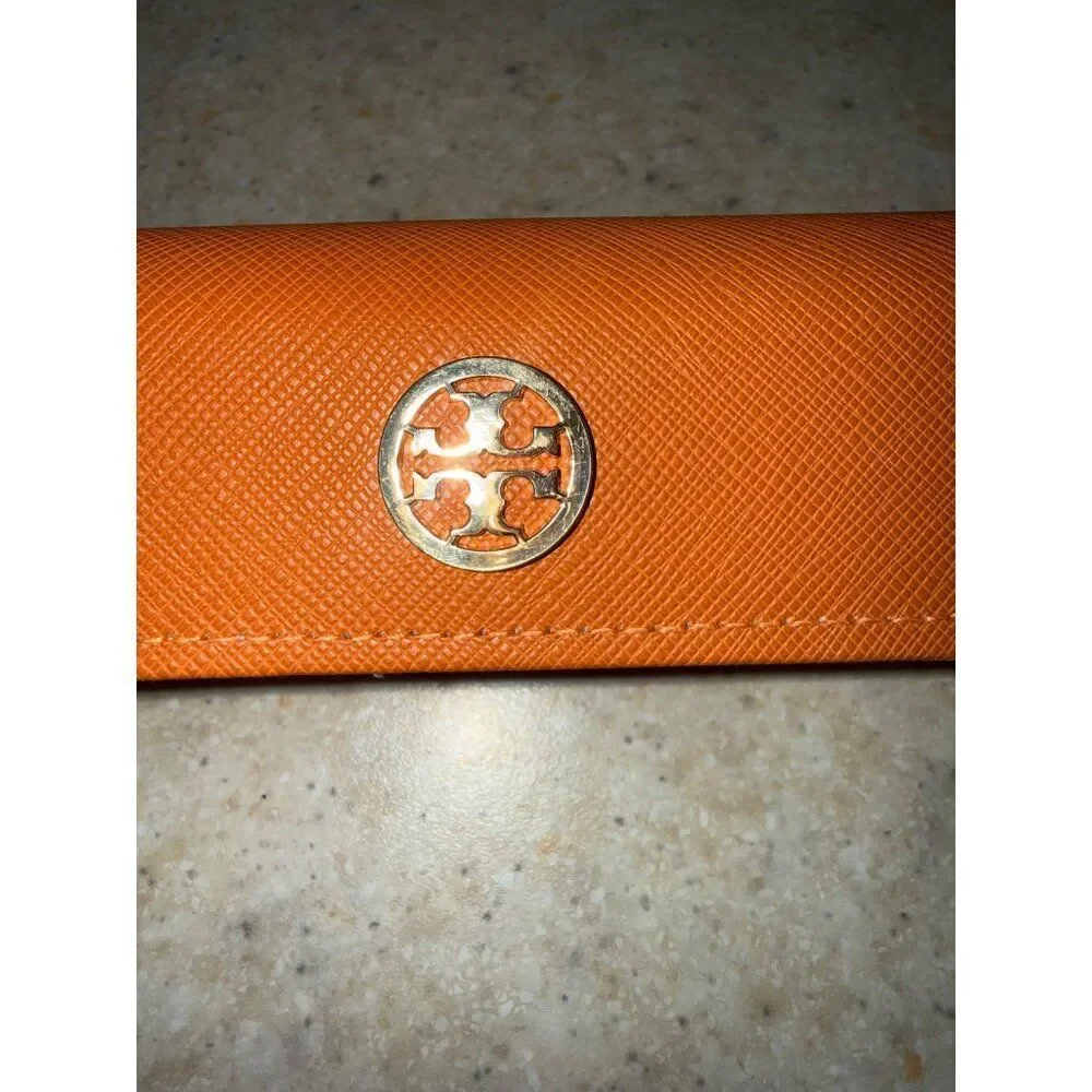 Tory Birch Orange With Gold Logo Reading Glasses Case‎